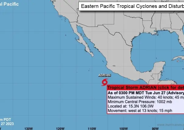 Se forma tormenta tropical Adrián en el Pacífico de México