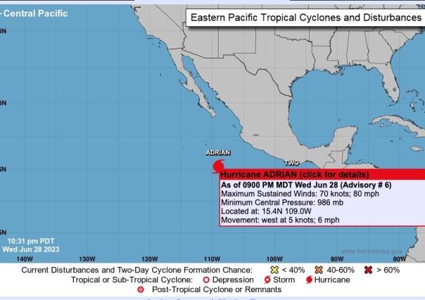 Adrián, primer huracán de la temporada en costa occidental de México