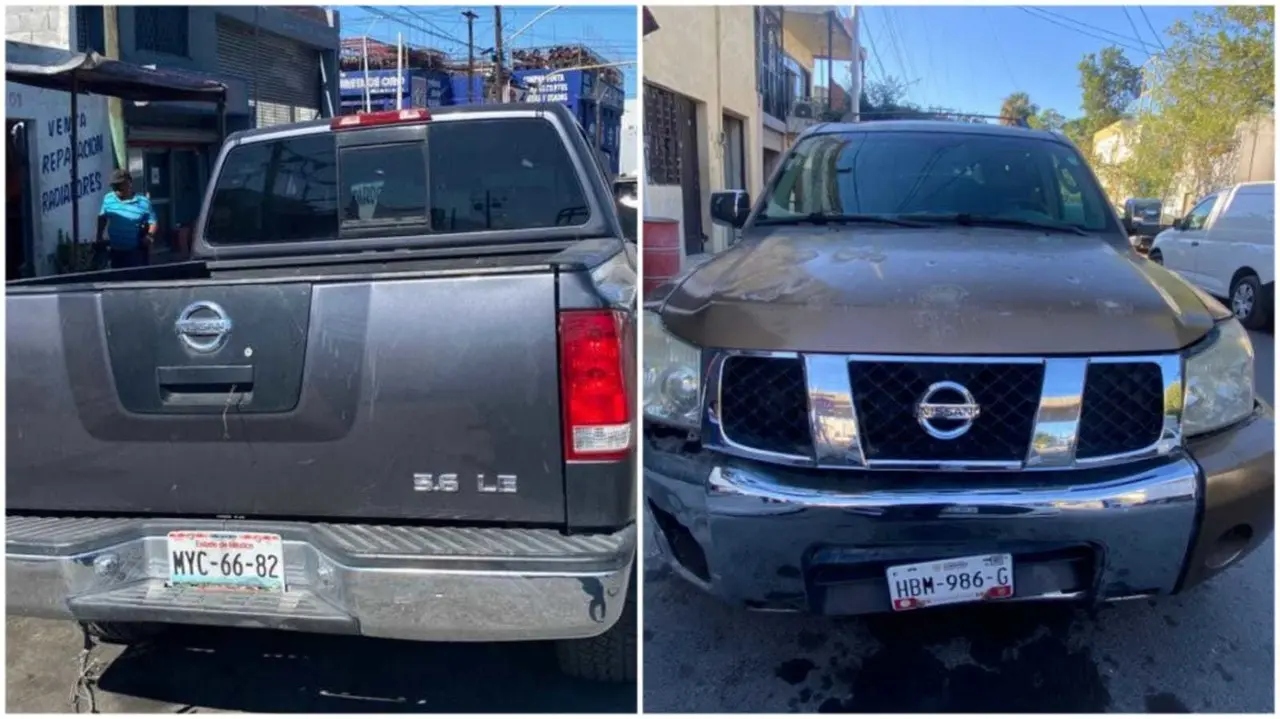 Dos camionetas con placas “colgadas” fueron aseguradas por oficiales de la Policía de Monterrey. Foto. Cortesía