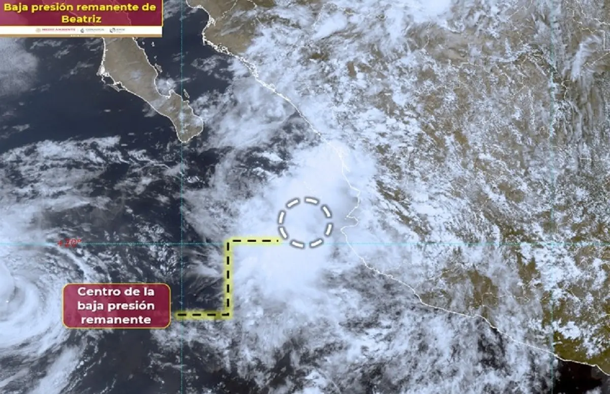 Beatriz se ubica a 60 kilómetros al oeste-noreste de Cabo Corrientes, Jalisco, y a 135 kilómetros al suroeste de San Blas, Nayarit.  Foto: Twitter @conagua_clima