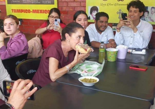 Disfruta Claudia Sheinbaum de la tradiconal torta de la Barda en Tampico