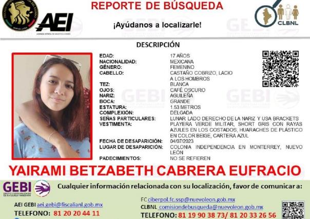Desaparece Yairami Betzabeth de 17 años en la colonia Independencia