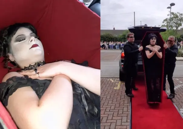 ¡En un ataúd! Así llegó chica dark a su graduación