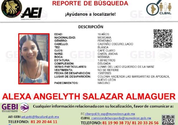Desaparece Alexa Angelyth, de 16 años, en Apodaca
