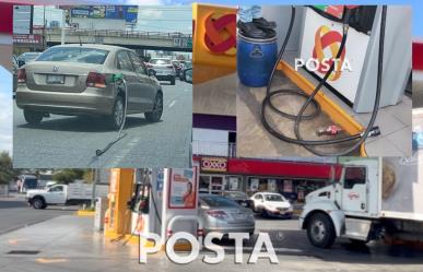 Automovilista desesperado se lleva arrastrando manguera de gasolinera