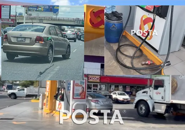 Automovilista desesperado se lleva arrastrando manguera de gasolinera
