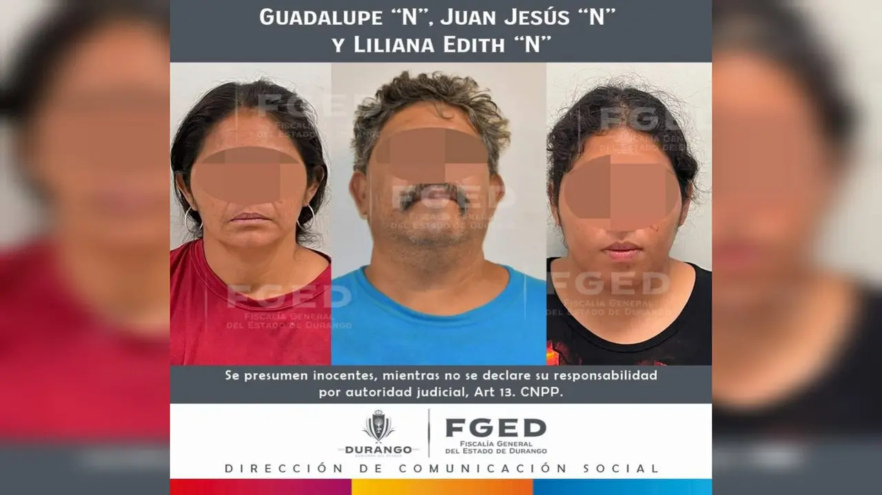 Guadalupe, Liliana y Juan Jesús, vinculados a proceso. Fueron detenidos en Gómez Palacio, Durango. FOTO: Fiscalía General del Estado