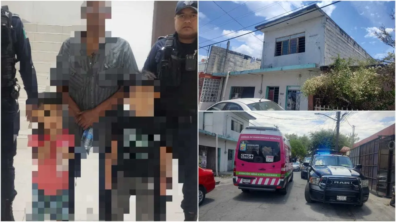 Policías de Guadalupe lograron rescatar a dos niños, de 4 y 5 años de edad, que se encontraban amarrados de manos y pies. Fotos. Cortesía