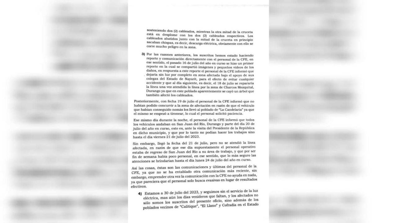 Mezquital en penumbras por fallas de la energía eléctrica