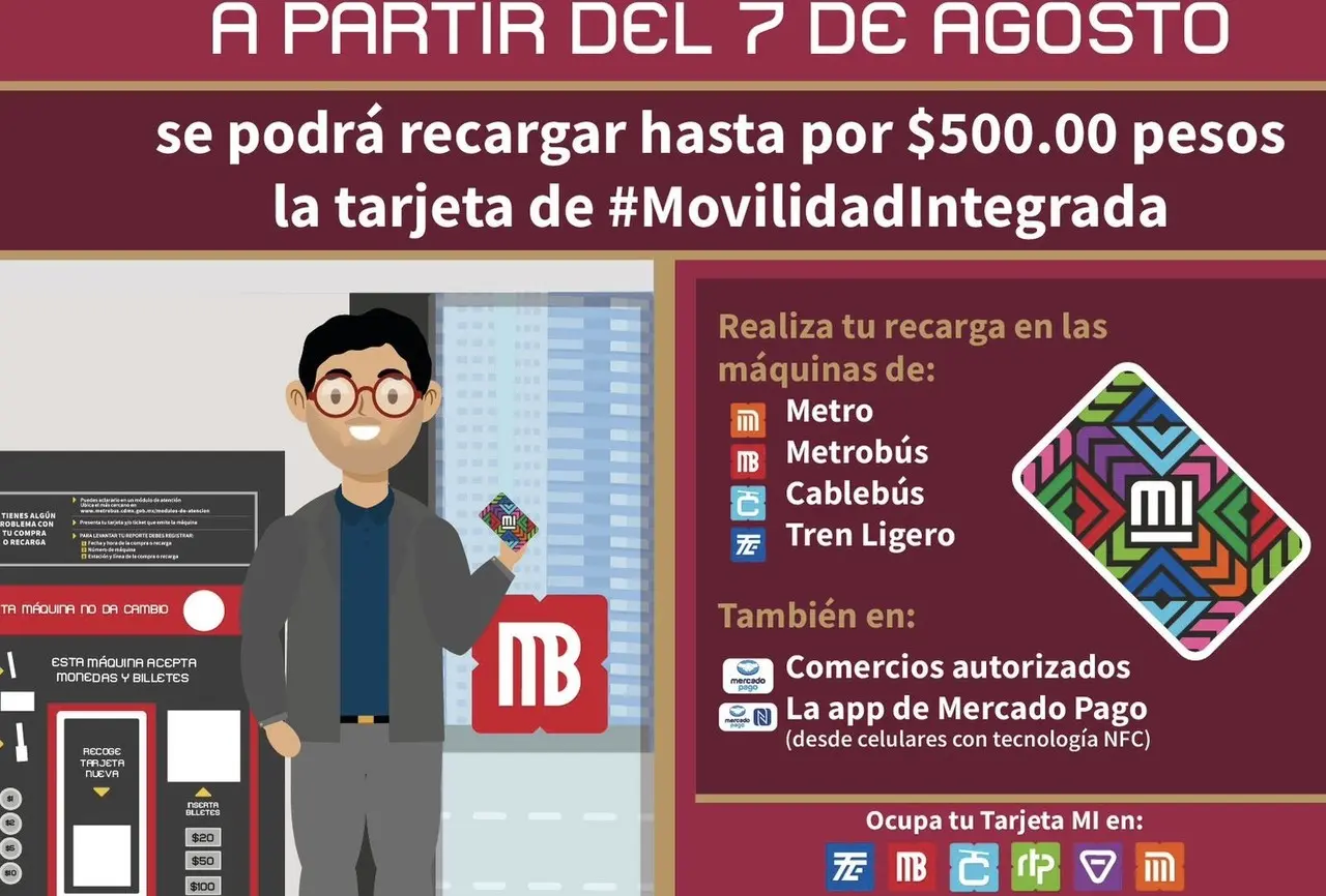 ¡No lo olvides! podrás recargar hasta $500 MXN en Tarjeta de Movilidad Integrada