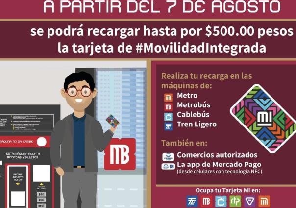 ¡No lo olvides! podrás recargar hasta $500 MXN en Tarjeta de Movilidad Integrada