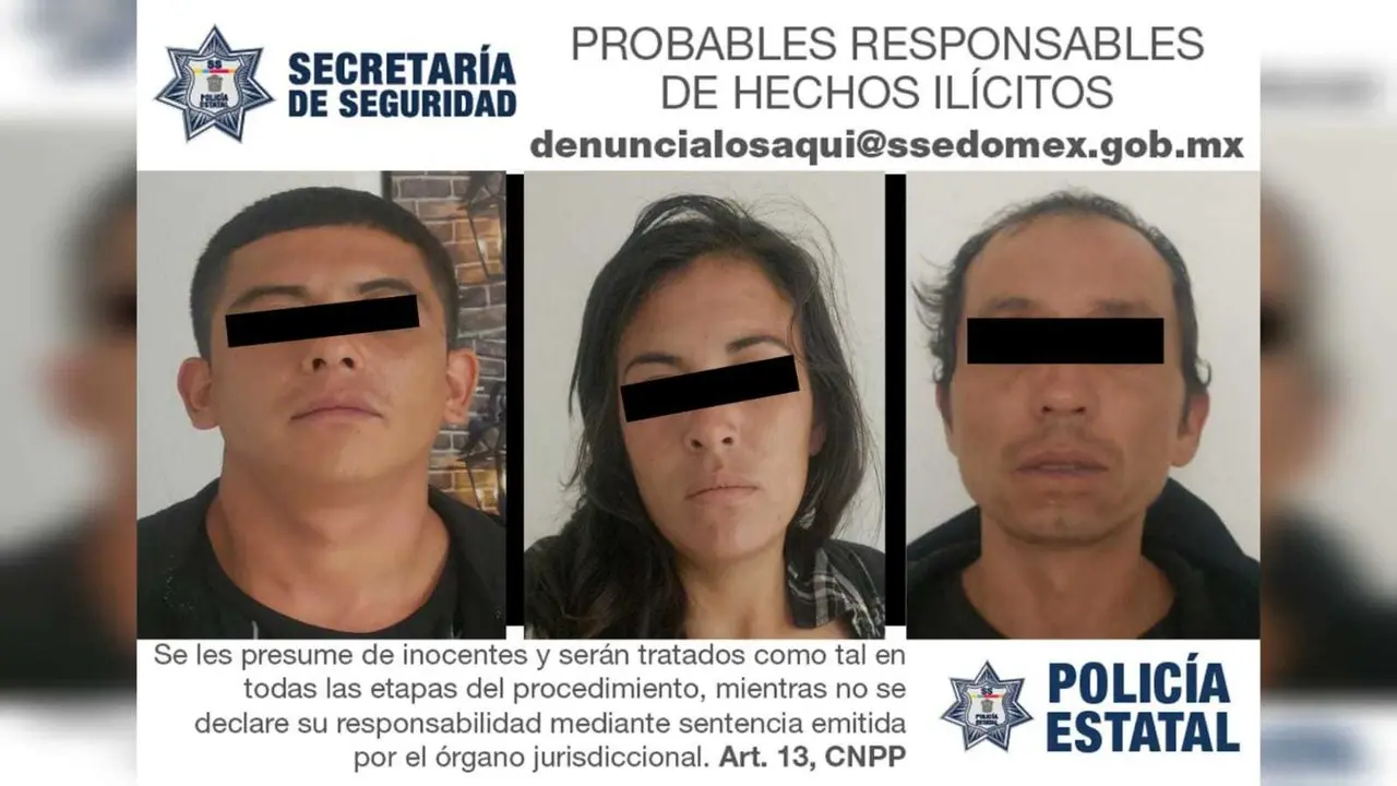 A Israel, Liliana y Jesús se les acusa de robo con violencia en distintas modalidades, extorsión y delitos contra la salud; según la autoridad operaban en varios municipios, entre ellos Toluca y Metepec. Foto: Cortesía