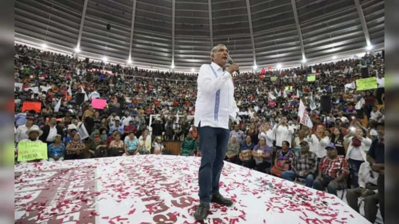 Abarrotado el Palenque de la FENADU con la presencia de Adán Augusto, quién brindo su segunda asamblea informativa en Durango en menos de un mes. Foto: Facebook Adán Augusto López Hernández.