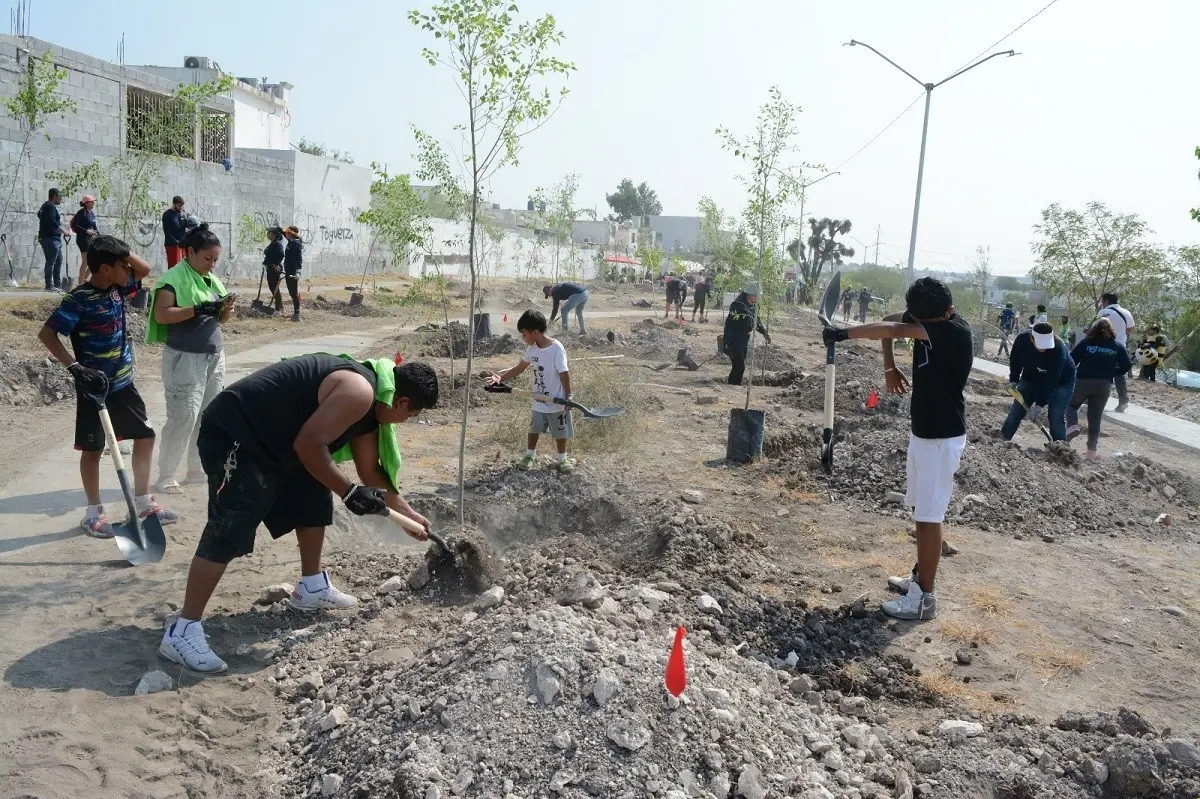 Realiza Gobierno de Apodaca brigada de reforestación en parque lineal