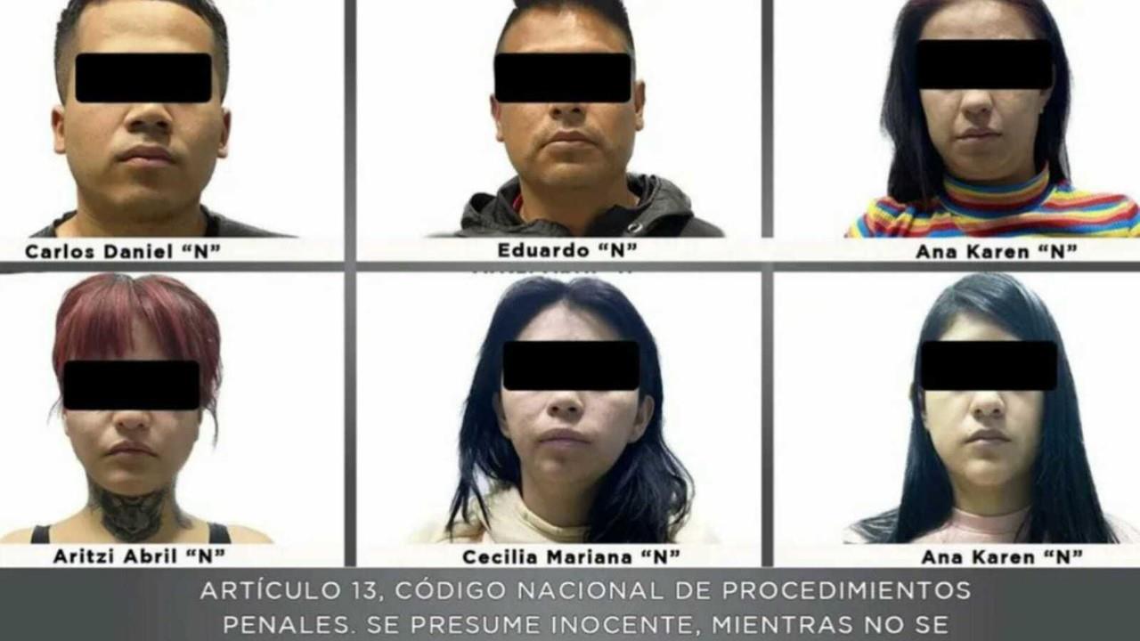 A Aritzi Abril “N”, Ana Karen “N”, Cecilia “N”, Ana Karen “N N”, Eduardo “N” y Carlos Daniel “N”, presuntos implicados en la muerte del empresario Iñigo Arenas, les dictaron prisión preventiva. Foto: Cortesía