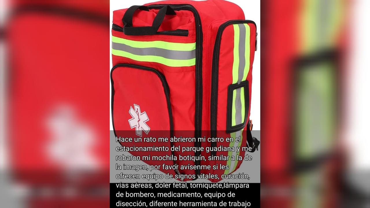 Técnica en urgencias médicas, solicita apoyo a través de las redes sociales para recuperar su equipo médico robado. Foto: facebook Lili Mflores