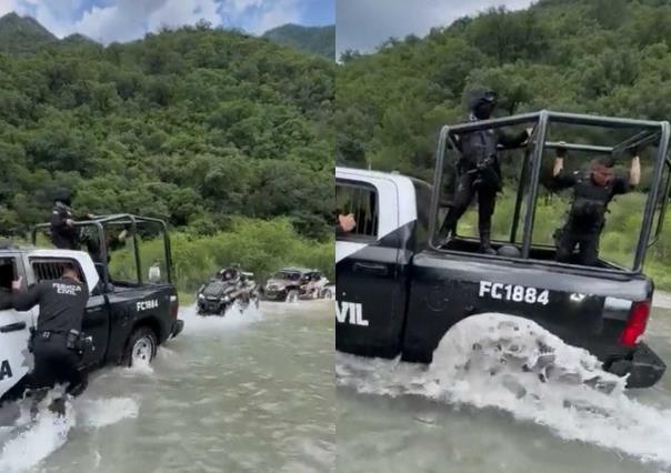 ¡Si no es razor, pa! Patrulla de Fuerza Civil se queda atrapada en el río Pilón