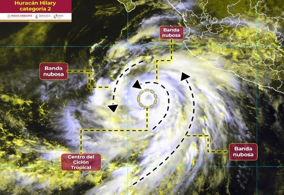El huracán Hillary categoría 2 se ubica  a 540 kilómetros al suroeste de Playas Pérula, Jalisco. Foto: @conagua_clima