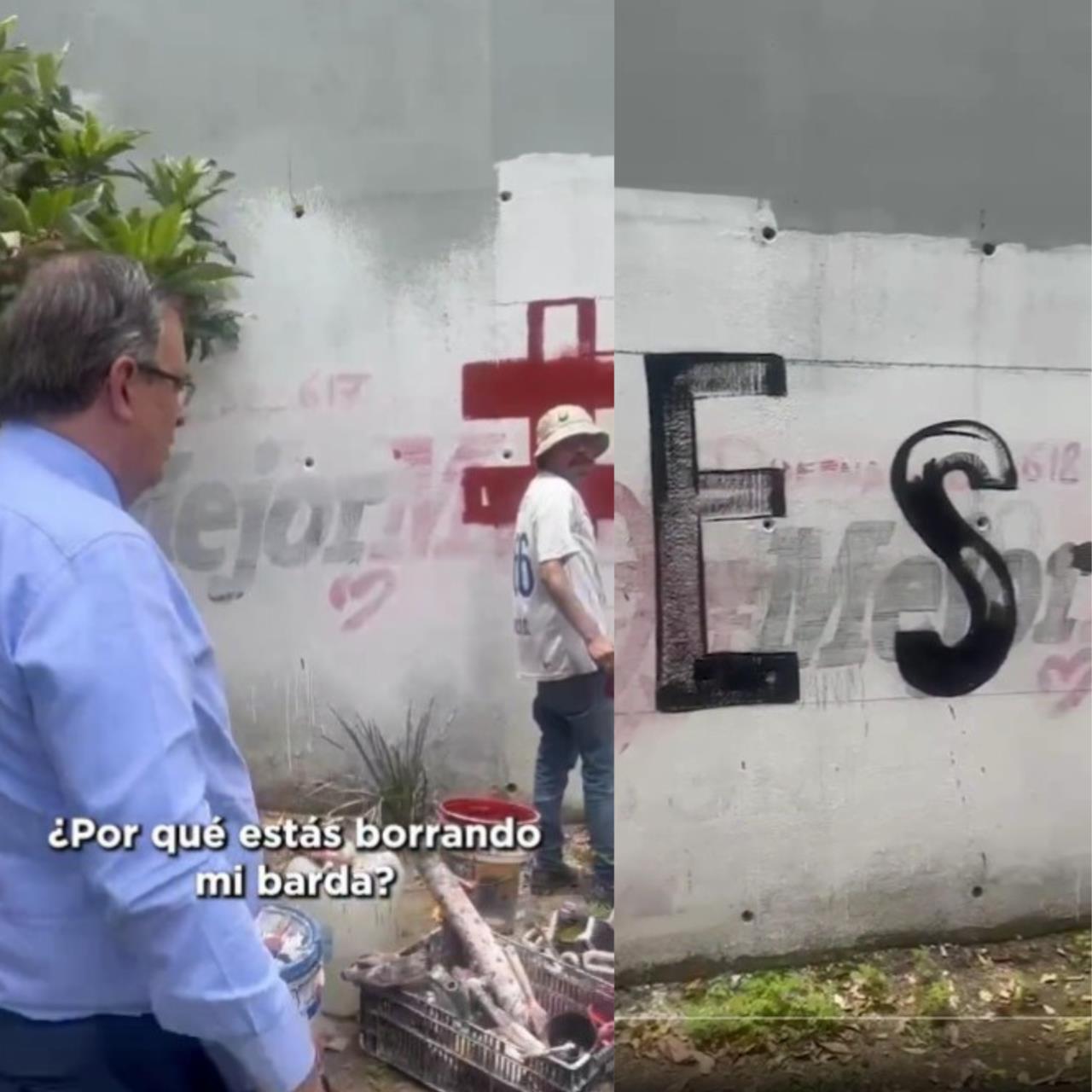 ¿Por qué estás borrano mi barda?”, Ebrard reclama por pinta a favor de Sheinbaum. Foto: Captura de pantalla