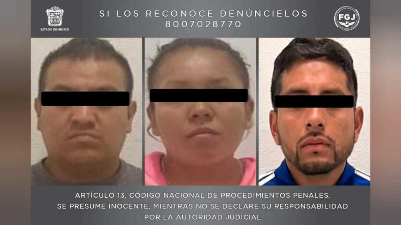 Ricardo “N”, Sandra Paulina “N” y David “N”, presuntos miembros del grupo delictivo Los Mazos son acusados de extorsión a transporte público en Neza. Foto: Cortesía