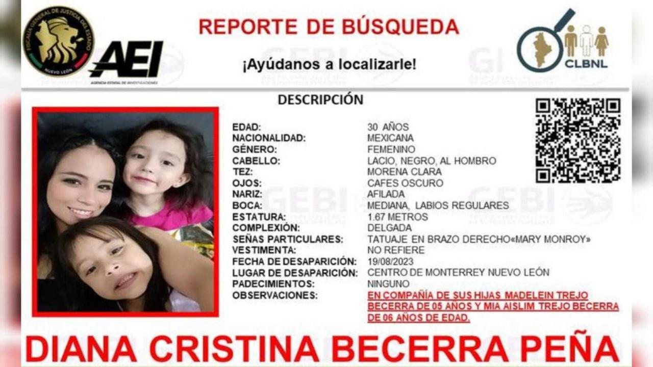 La Fiscalía y el Grupo Especializado de Búsqueda Inmediata solicitaron a través de redes sociales la colaboración de la comunidad para localizar a Diana Cristina y sus hijas. Foto: Especial/ Facebook