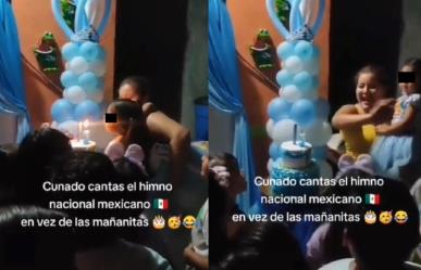 Cantan a niña el Himno Nacional Mexicano por su cumpleaños