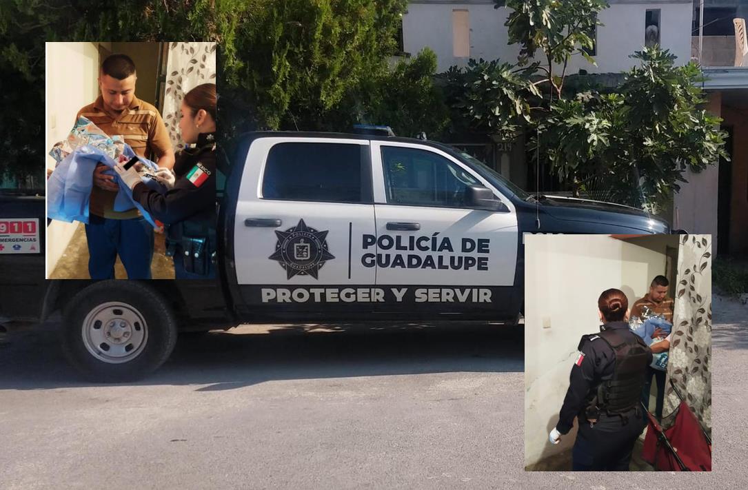 Policías ayudan a mujer en labores de parto. Fotos. Cortesía