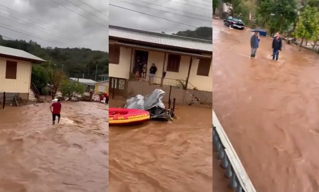 La fuerza de las inundaciones se lleva una casa, en Rio Grande, Brasil. Fotos. Captura de Imagen