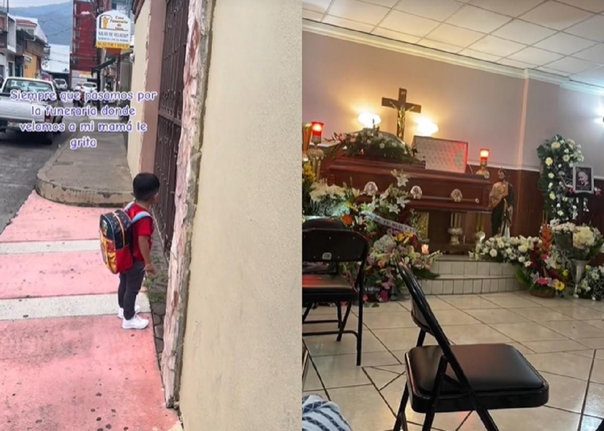 Un niño grita al exterior de una funeraria con la esperanza de volver a ver a su abuelita. Foto: TikTok dulgutierrez916