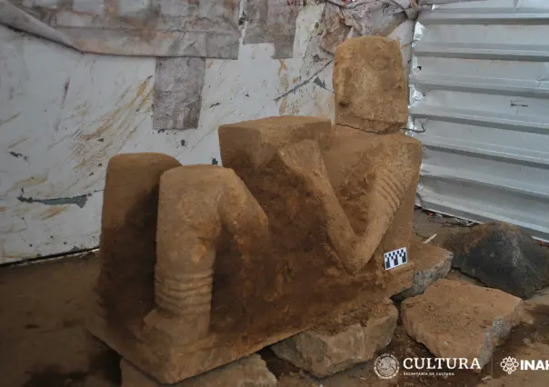 Halla INAH escultura prehispánica de Chac Mool en Pátzcuaro, Michoacán