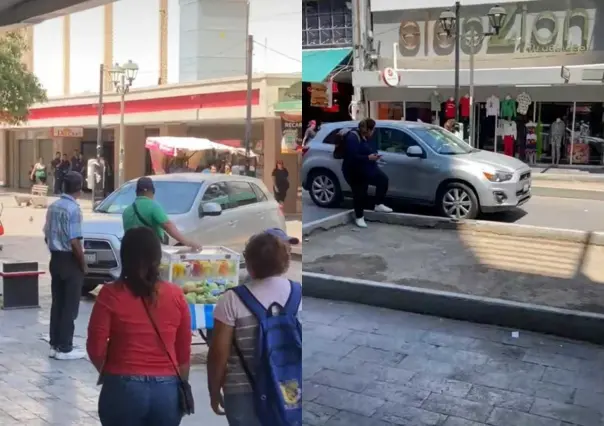 VIDEO: Mujer mete camioneta a zona peatonal de Morelos en Monterrey