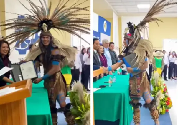 VIDEO: Estudiante acude a su graduación como ingeniero con un atuendo mexica