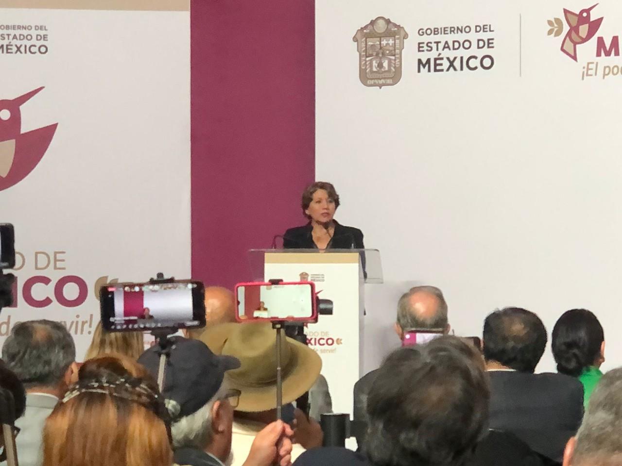 Delfina Gómez ofreció un mensaje en el palacio de gobierno en Toluca, presentó a su gabinete y la imagen institucional de su gobierno. Foto: Itzel Negrete