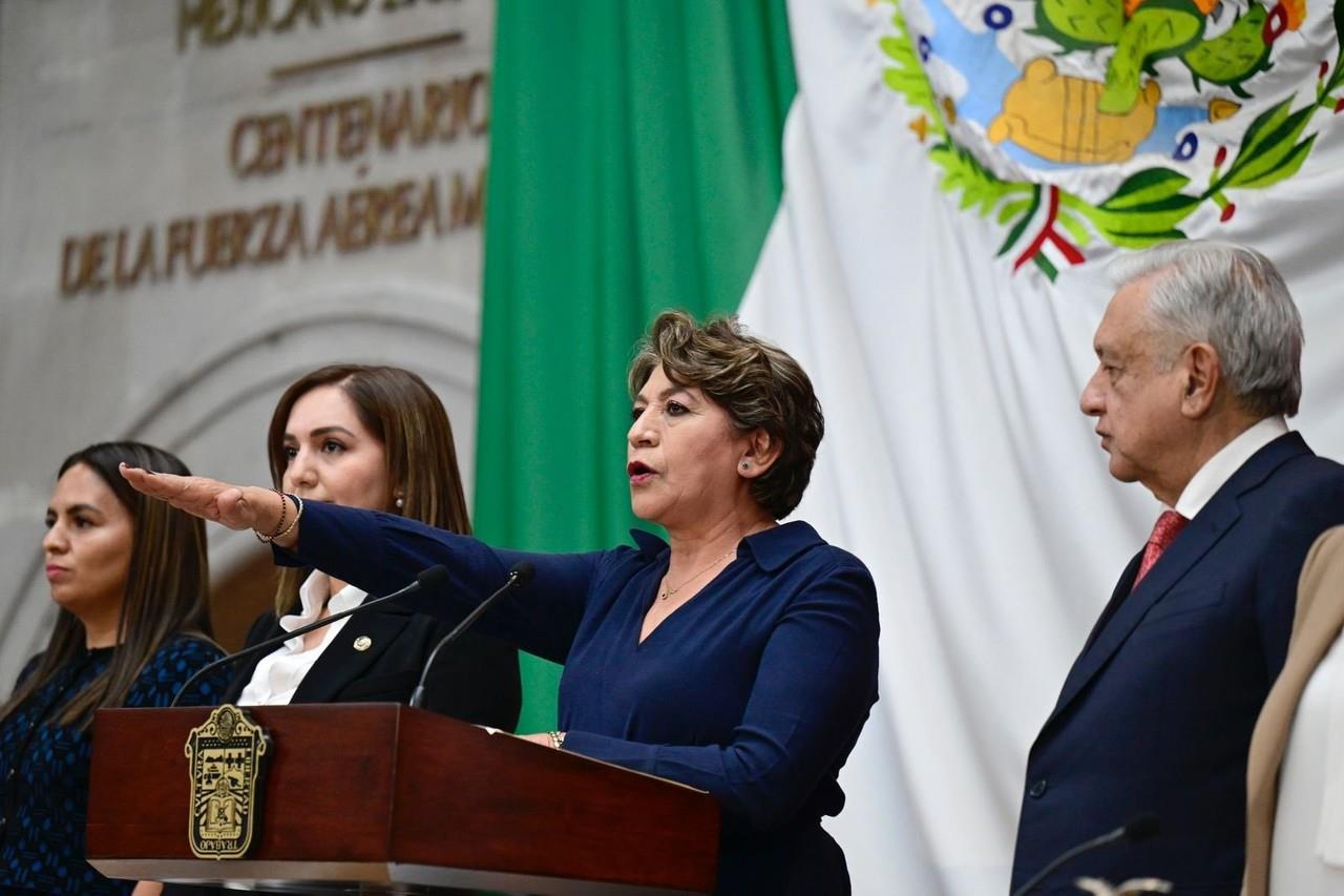 Rinde Delfina Gómez Álvarez como gobernadora del Estado de México. Foto: Captura de pantalla