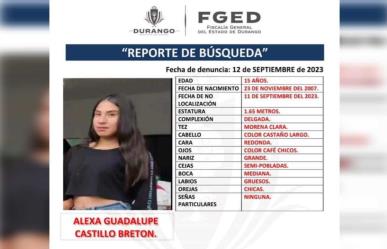 Ayuda a encontrar a Alexa Guadalupe, menor desaparecida en Durango