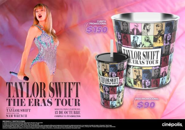 Sigue la euforia The Eras Tour, Cinépolis lanza palomera y vasos de Taylor Swift