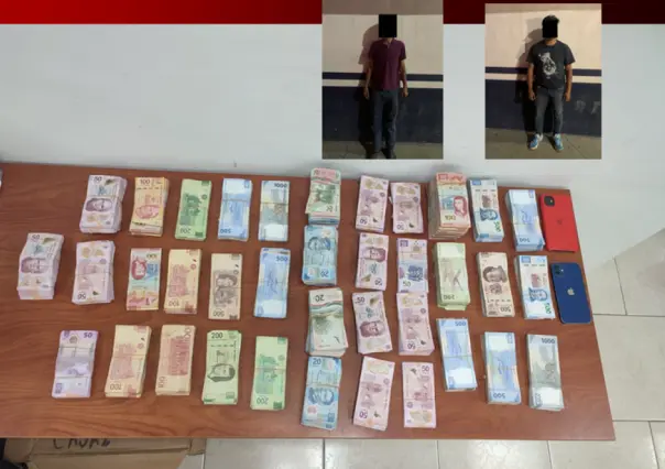 Fuerza Civil detiene a dos hombres con 765 mil pesos en efectivo en García