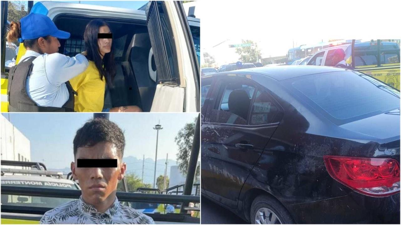 Detienen a tres personas a bordo de un vehículo robado en Monterrey.. Foto. Cortesía