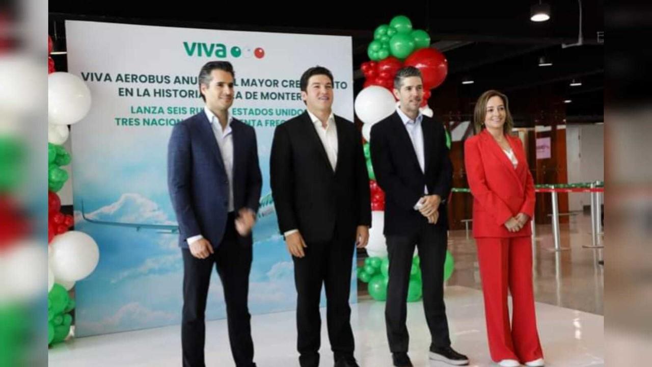 Samuel García en el anuncio de los nuevos destinos turísticos hacia dónde volar desde Monterrey. Foto: Facebook Viva Aerobus.