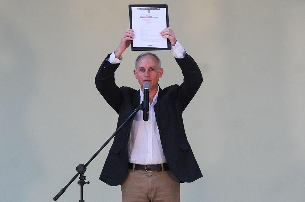 En conferencia de prensa el aspirante a la coordinación de la transformación en la CDMX señaló que su proyecto de trabajo que lleva como lema “Humanizar a la Ciudad de México”. Foto: Pie de página.