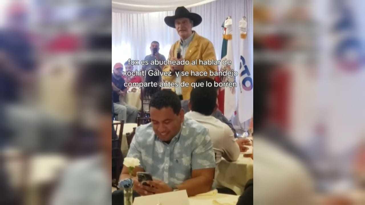 El expresidente de México, Vicente Fox, fue abucheado en un evento privado al cuestionar si conocían a Xóchitl Gálvez. Foto: TikTok juanmanueltorres69