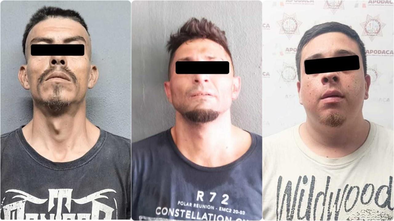 Tres hombres fueron detenidos en diferentes colonias por policías de la Guardia de Proximidad de Apodaca. Fotos. Cortesía