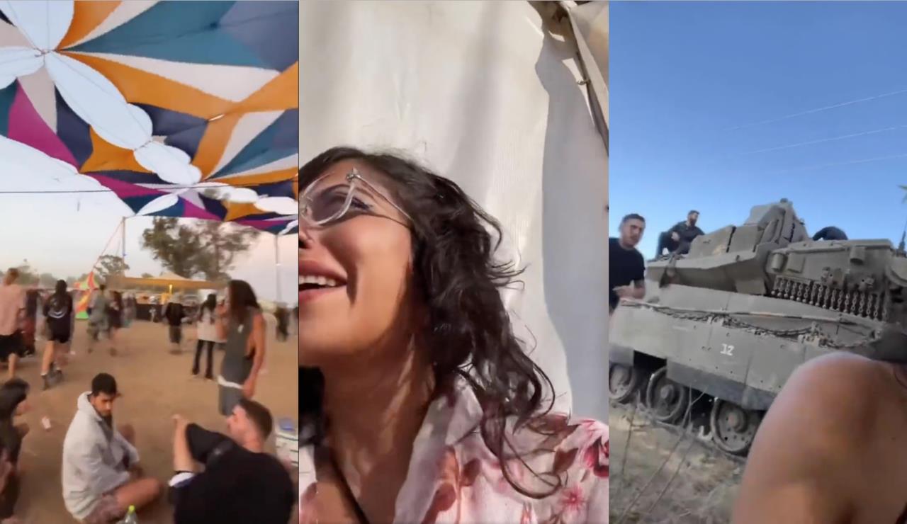 En las imágenes, se puede apreciar a un oficial de policía israelí y un tanque tratando de proteger a los jóvenes asistentes al festival, pero son sorprendidos y atacados por Hamás. Foto: Especial/ Captura de pantalla