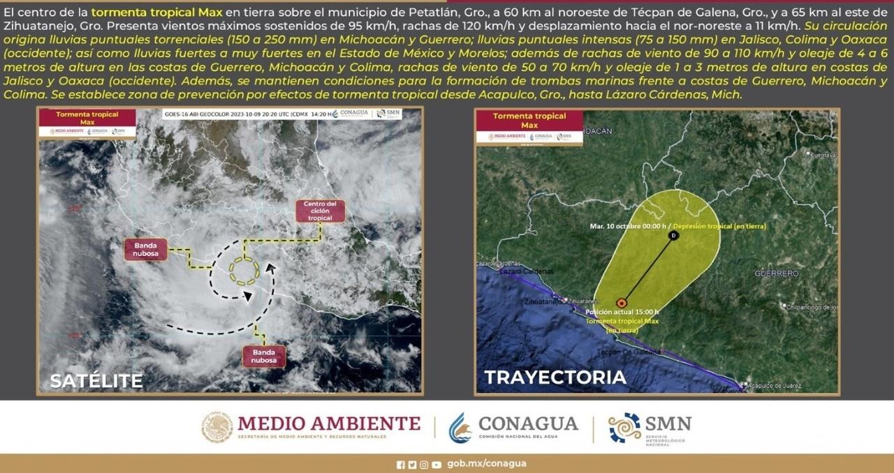 Se desplaza lentamente tierra adentro, a una velocidad de 7 km/h. Foto: Conagua.