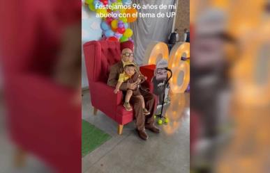 Festejan a abuelito con temática de Up, tenía hasta la foto de su Ellie