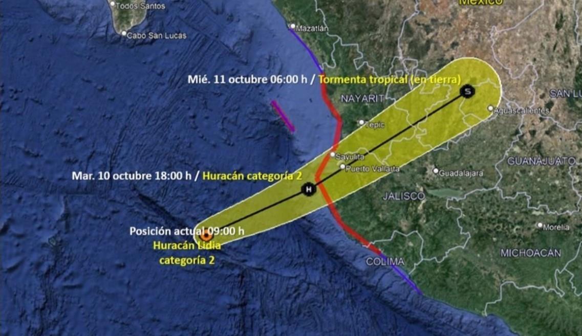 El Huracán Lidia se ha intensificado a Categoría 2.. Foto. PC Jalisco