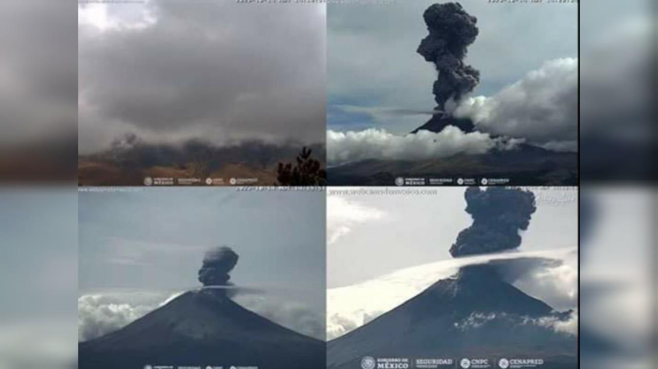 El Popo registró una gran fumarola, alcanzó unos cinco mil metros de altura y provocó caída de ceniza en algunos municipios del Estado de México. Foto: Captura de pantalla