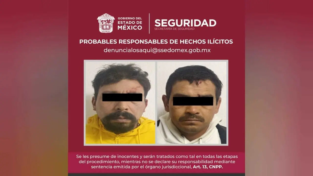 Tonatiuh “N” y Ricardo “N” fueron detenidos tras una persecución en  avenida Agrarismo, en el Barrio Alfareros . Foto: Sria de Seguridad en Edomex