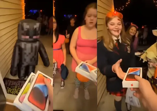 Joven sorprende a niños con regalos de iPhone 15 en Halloween