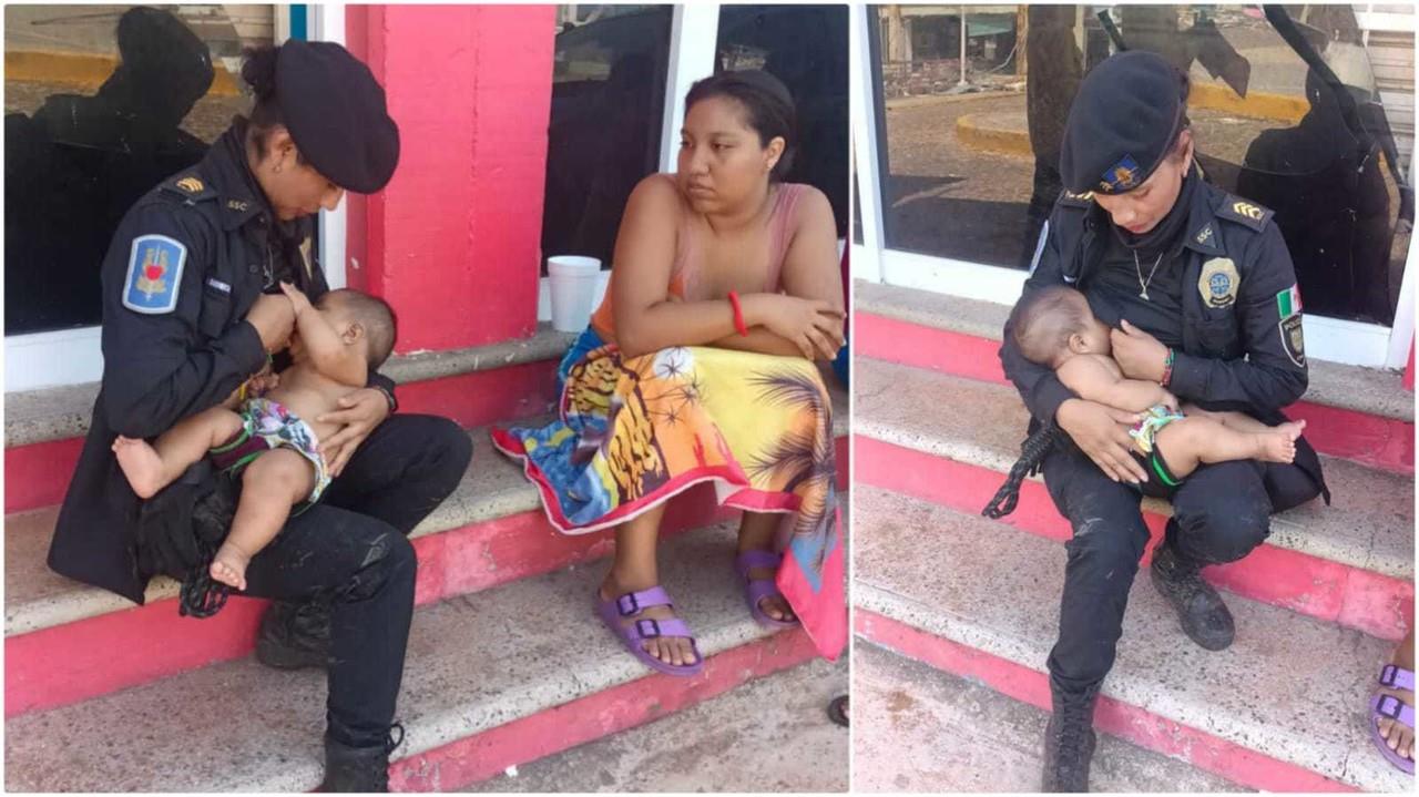 Uno de los primeros que fue auxiliado por Arizbeth Dionicio fue un bebé, a quien amamantó en Acapulco, es uno de los miles de damnificados por el huracán OTis. Foto: Redes Sociales